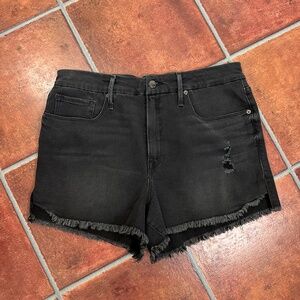 Good American Black Denim Frayed Hem Jean Shorts